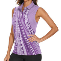 Pasifika Women's Day - Samoa Siapo Malu Tattoo Inspired Women Sleeveless Polo Shirt Lavender LT7 - Polynesian Pride
