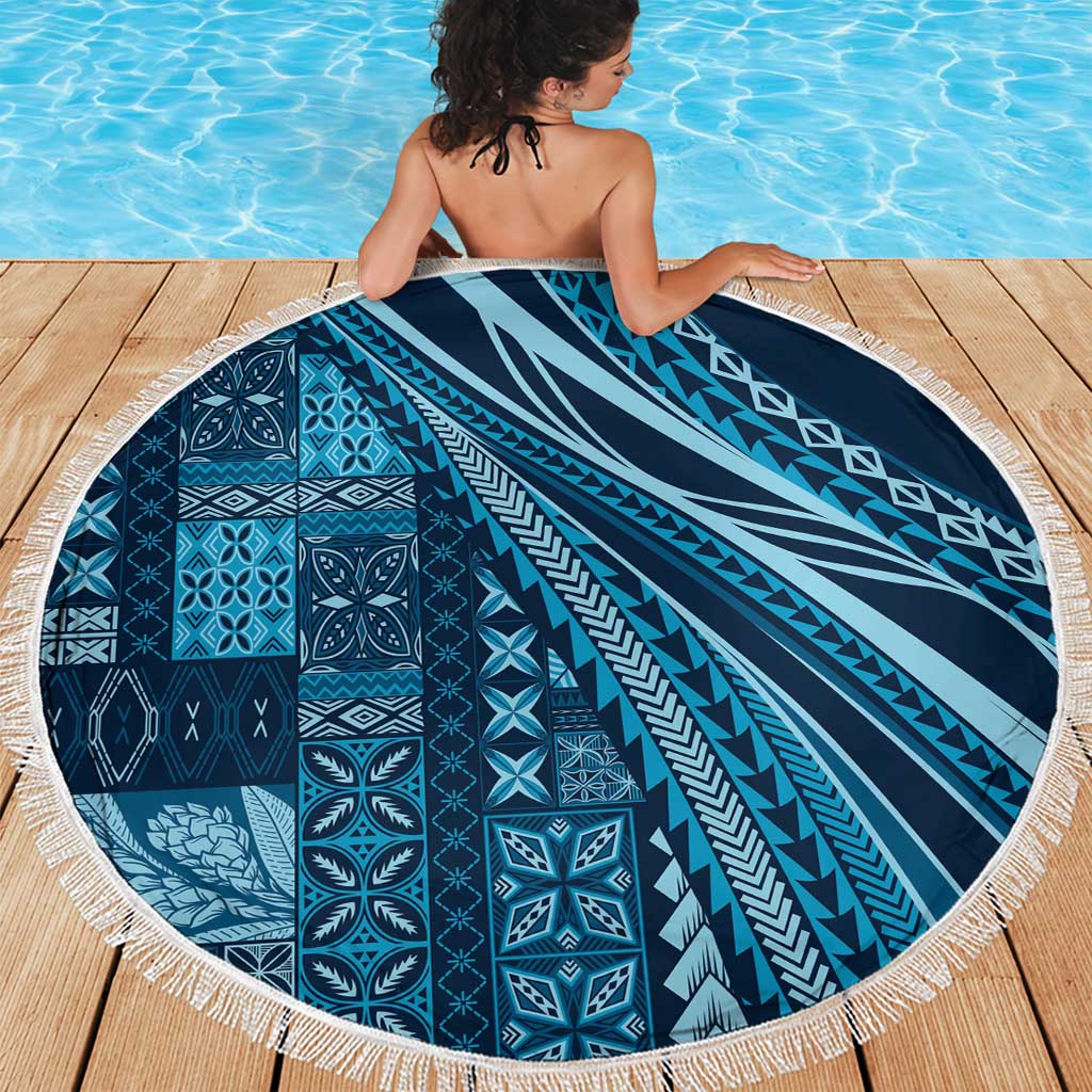 Pasifika Women's Day - Samoa Siapo Malu Tattoo Inspired Beach Blanket Navy Blue