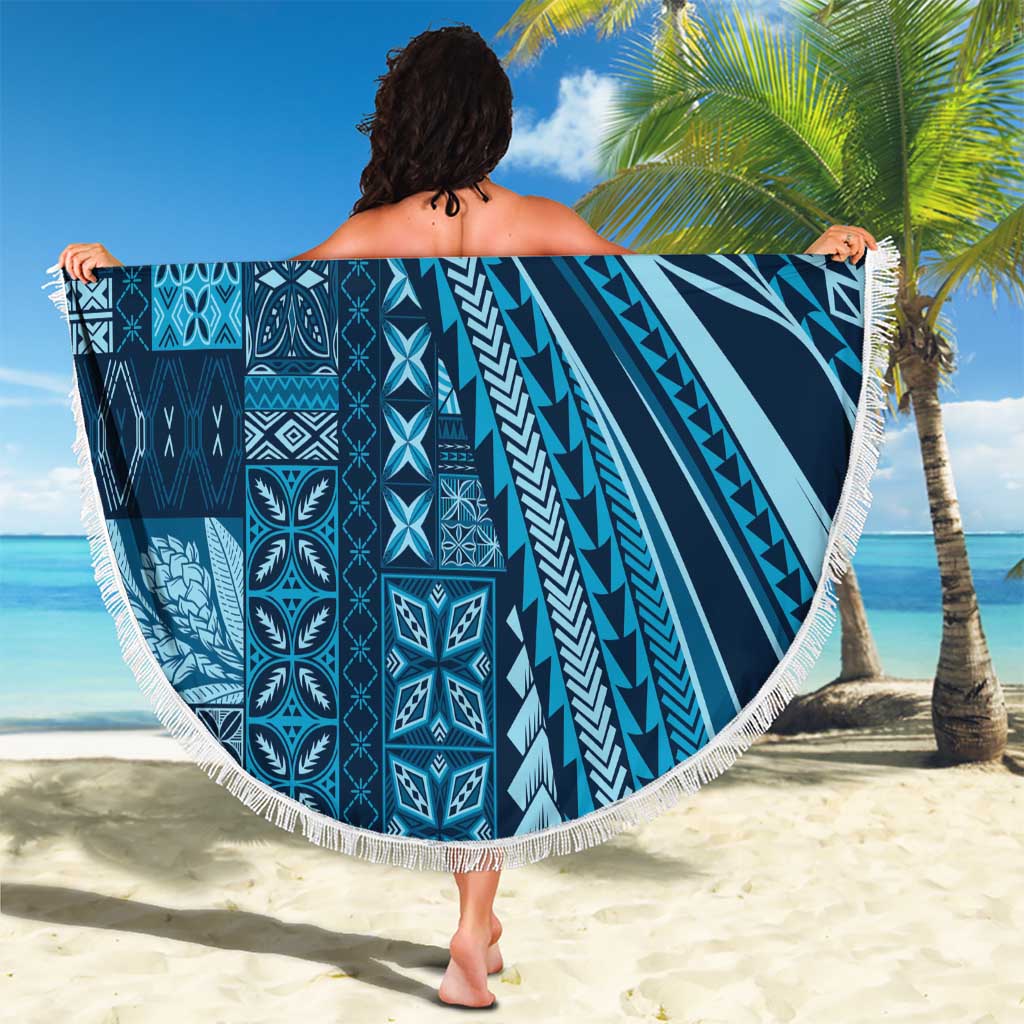 Pasifika Women's Day - Samoa Siapo Malu Tattoo Inspired Beach Blanket Navy Blue