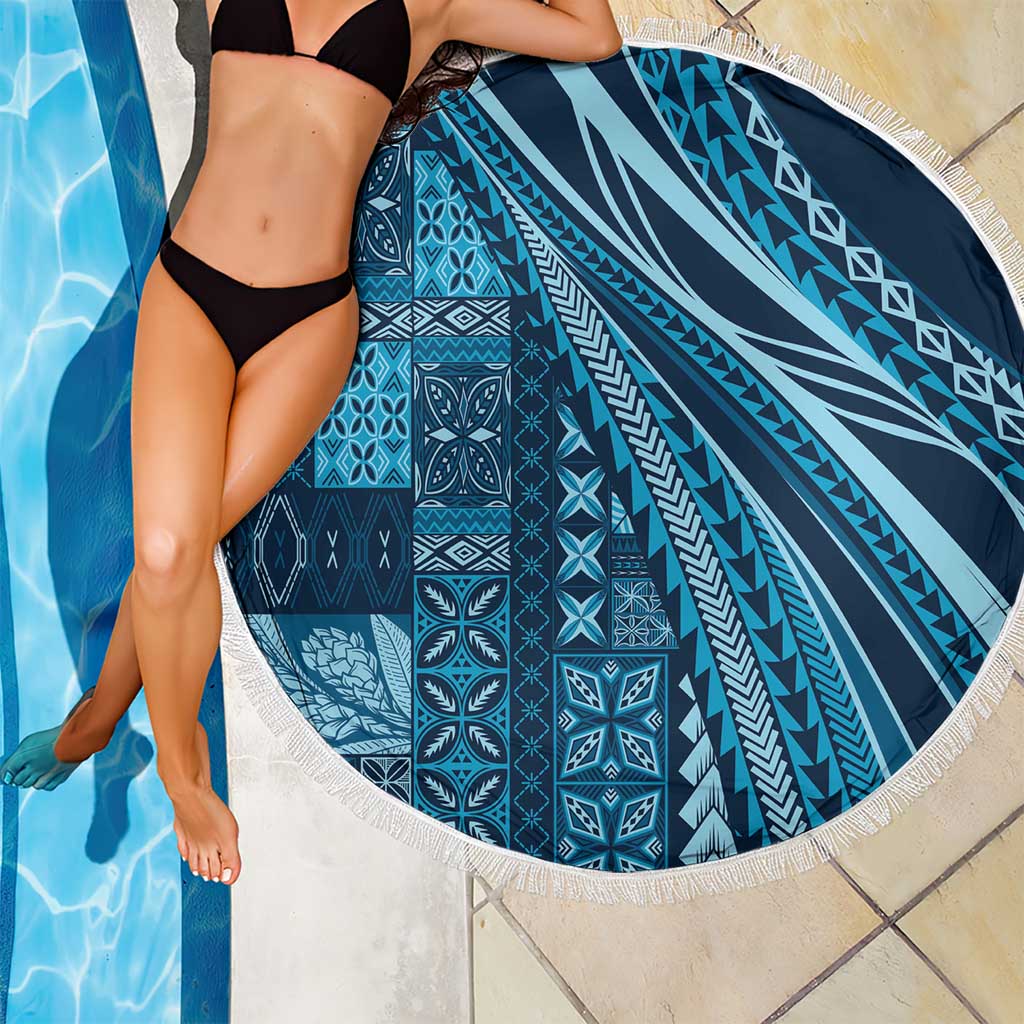 Pasifika Women's Day - Samoa Siapo Malu Tattoo Inspired Beach Blanket Navy Blue