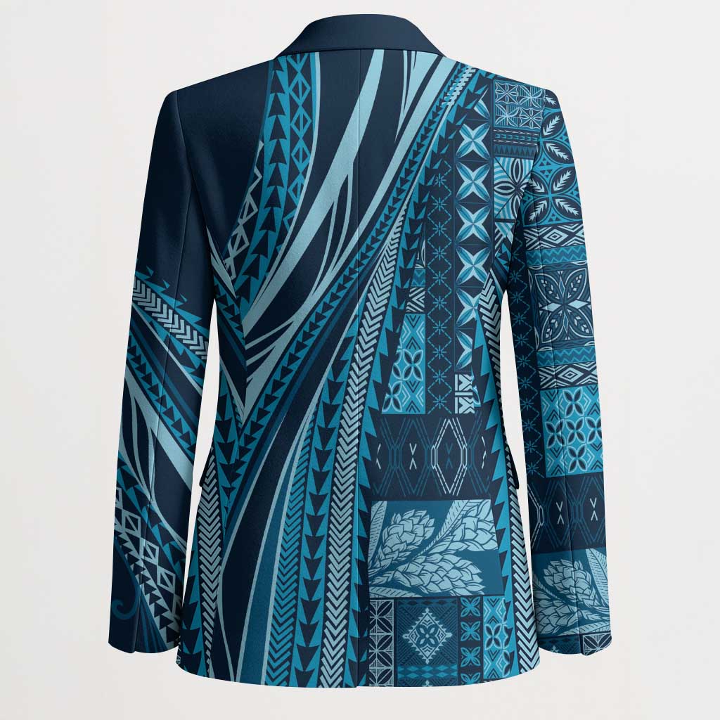 Pasifika Women's Day - Samoa Siapo Malu Tattoo Inspired Blazer Navy Blue