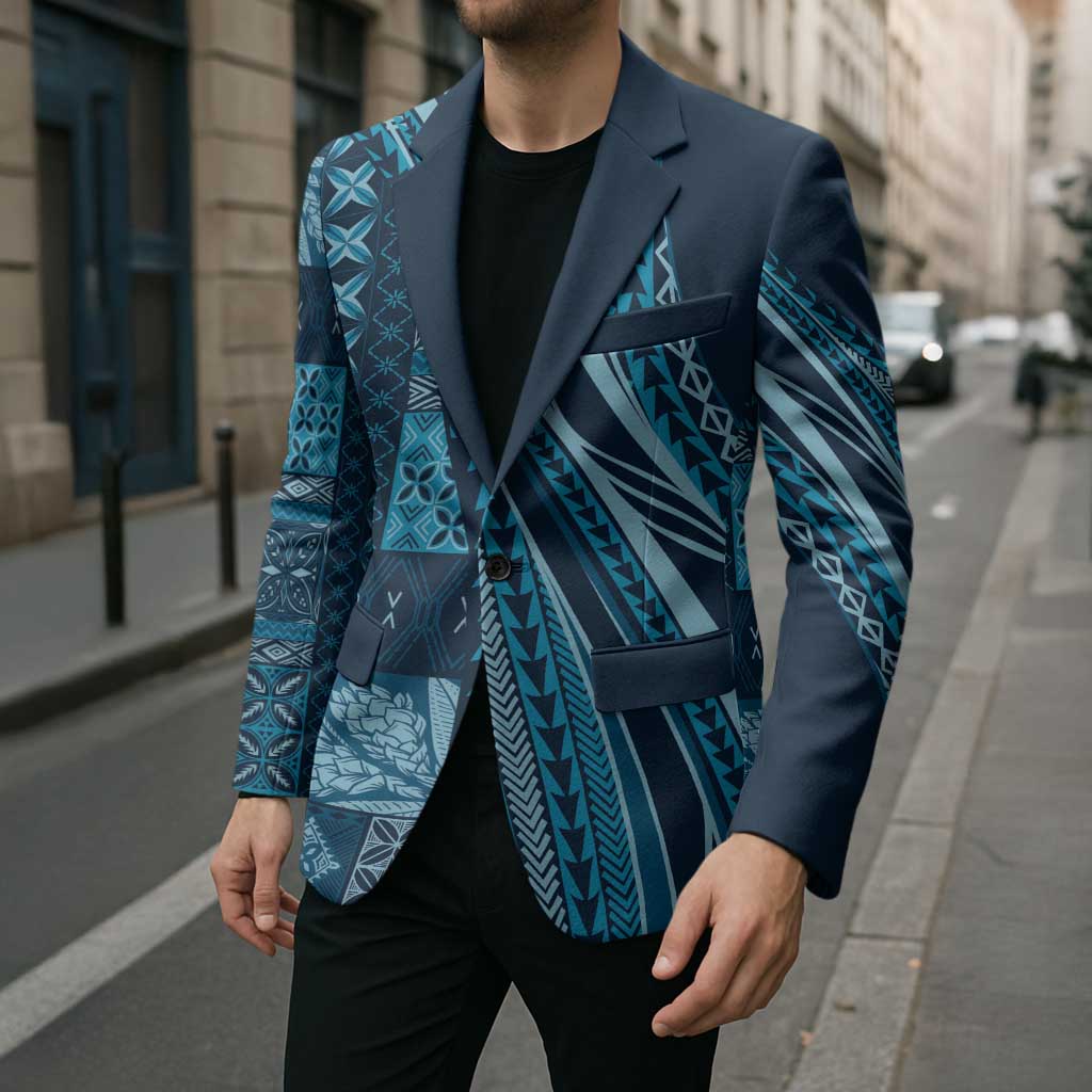 Pasifika Women's Day - Samoa Siapo Malu Tattoo Inspired Blazer Navy Blue