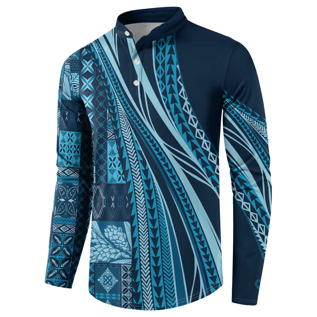 Pasifika Women's Day - Samoa Siapo Malu Tattoo Inspired Button Sweatshirt Navy Blue