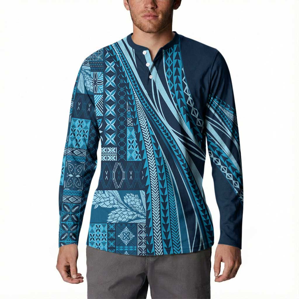 Pasifika Women's Day - Samoa Siapo Malu Tattoo Inspired Button Sweatshirt Navy Blue