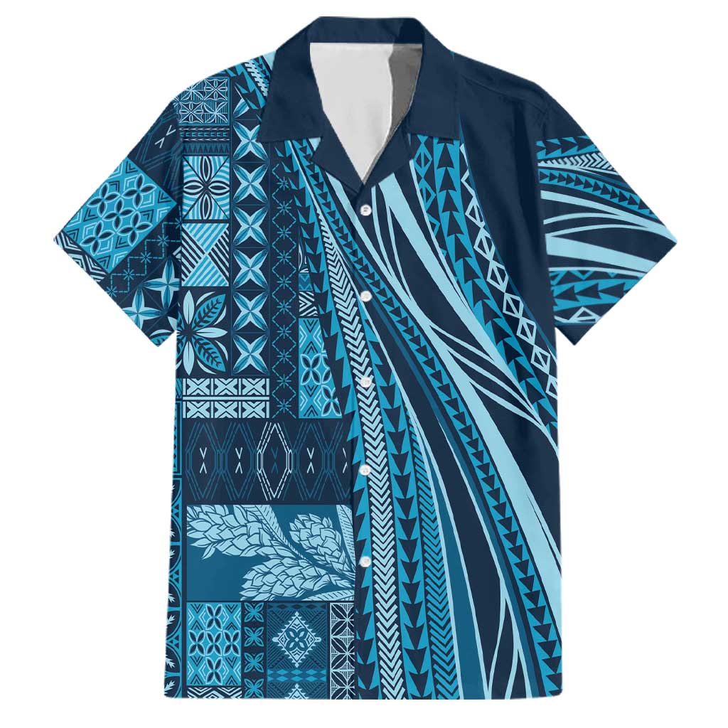 Pasifika Women's Day - Samoa Siapo Malu Tattoo Inspired Family Matching Off The Shoulder Long Sleeve Dress and Hawaiian Shirt Navy Blue