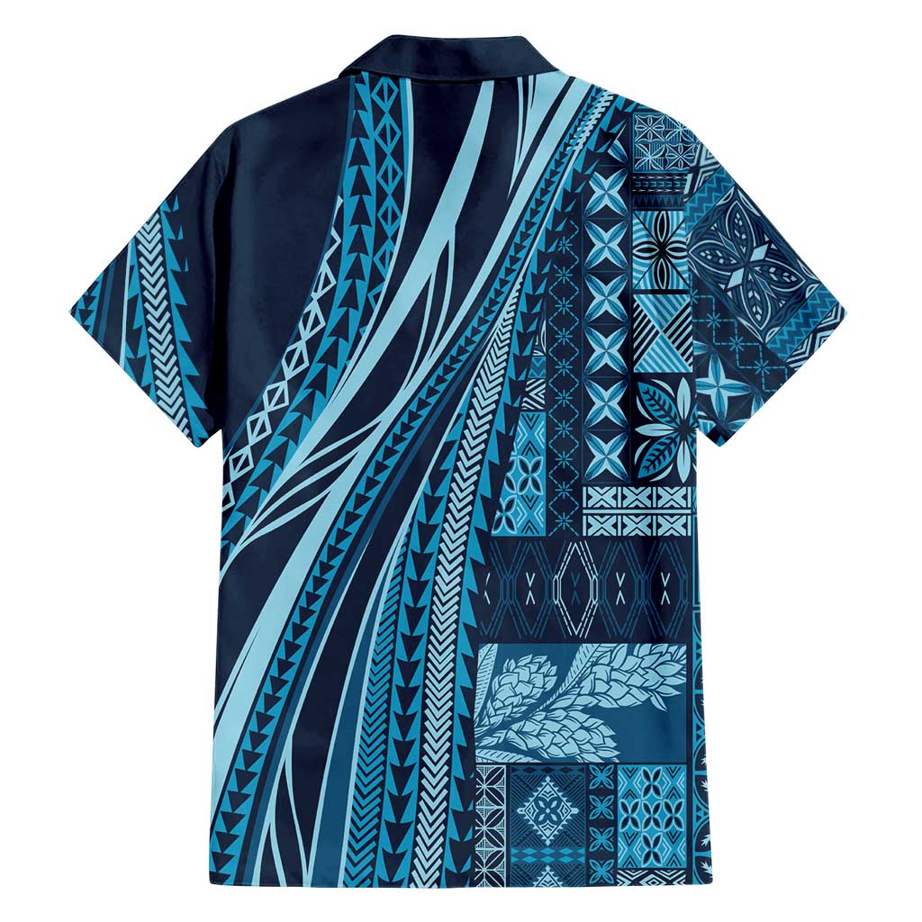 Pasifika Women's Day - Samoa Siapo Malu Tattoo Inspired Family Matching Off The Shoulder Long Sleeve Dress and Hawaiian Shirt Navy Blue