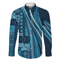 Pasifika Women's Day - Samoa Siapo Malu Tattoo Inspired Family Matching Off The Shoulder Long Sleeve Dress and Hawaiian Shirt Navy Blue