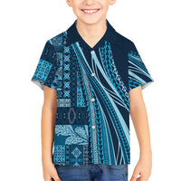 Pasifika Women's Day - Samoa Siapo Malu Tattoo Inspired Family Matching Off The Shoulder Long Sleeve Dress and Hawaiian Shirt Navy Blue