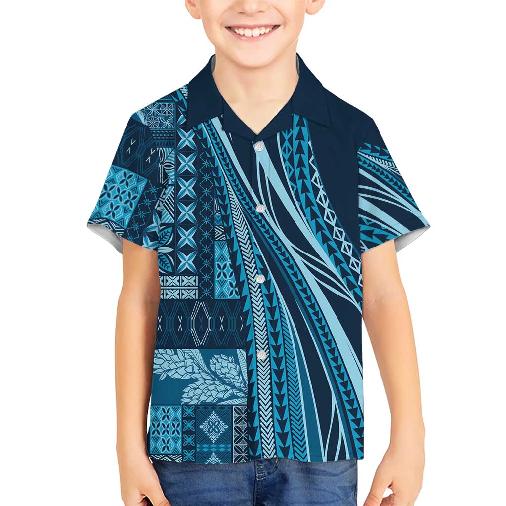 Pasifika Women's Day - Samoa Siapo Malu Tattoo Inspired Family Matching Off Shoulder Short Dress and Hawaiian Shirt Navy Blue