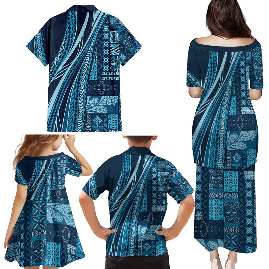 Pasifika Women's Day - Samoa Siapo Malu Tattoo Inspired Family Matching Puletasi and Hawaiian Shirt Navy Blue LT7 - Polynesian Pride