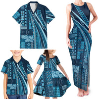 Pasifika Women's Day - Samoa Siapo Malu Tattoo Inspired Family Matching Tank Maxi Dress and Hawaiian Shirt Navy Blue