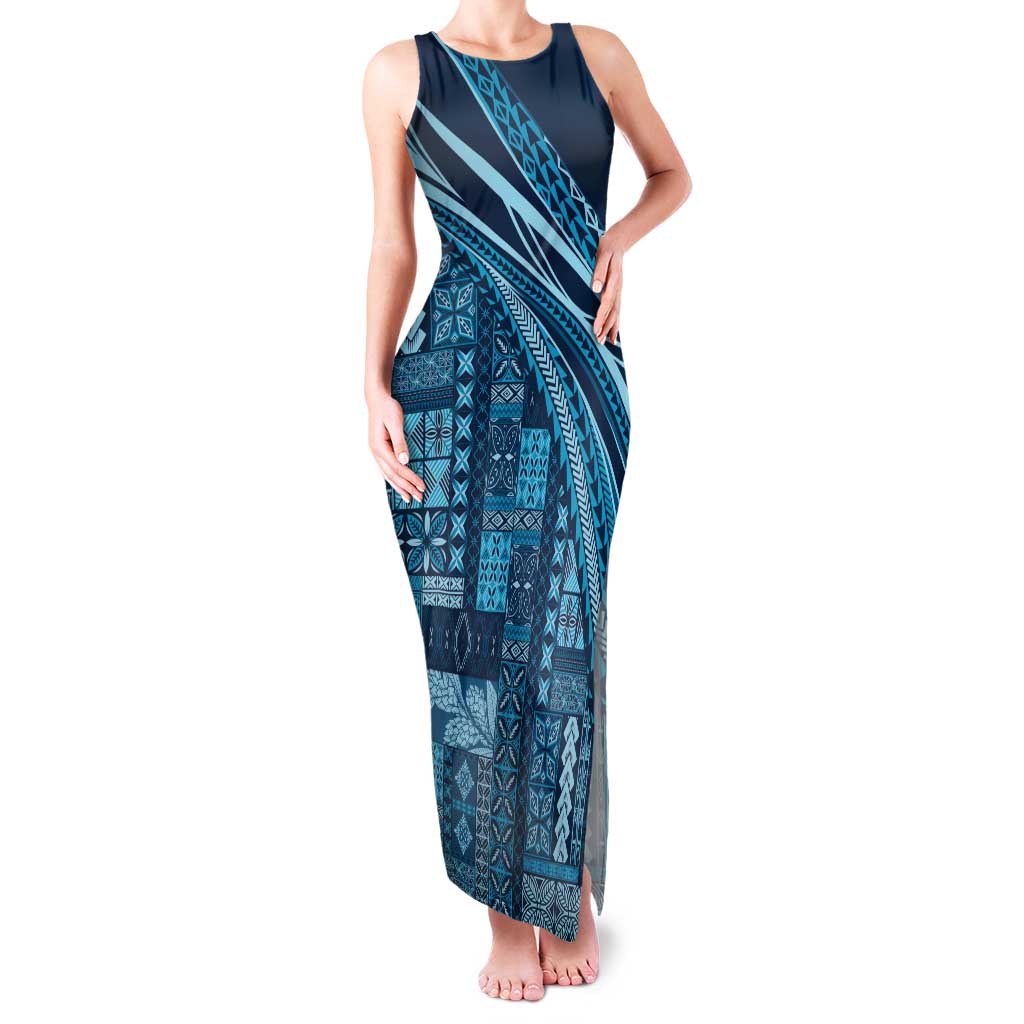Pasifika Women's Day - Samoa Siapo Malu Tattoo Inspired Family Matching Tank Maxi Dress and Hawaiian Shirt Navy Blue