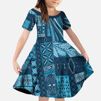 Pasifika Women's Day - Samoa Siapo Malu Tattoo Inspired Kid Short Sleeve Dress Navy Blue LT7 KID Navy Blue - Polynesian Pride