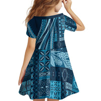 Pasifika Women's Day - Samoa Siapo Malu Tattoo Inspired Kid Short Sleeve Dress Navy Blue LT7 - Polynesian Pride