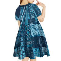 Pasifika Women's Day - Samoa Siapo Malu Tattoo Inspired Kid Short Sleeve Dress Navy Blue LT7 - Polynesian Pride