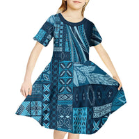 Pasifika Women's Day - Samoa Siapo Malu Tattoo Inspired Kid Short Sleeve Dress Navy Blue LT7 - Polynesian Pride