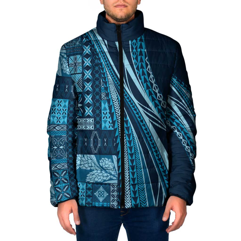 Pasifika Women's Day - Samoa Siapo Malu Tattoo Inspired Padded Jacket Navy Blue