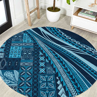 Pasifika Women's Day - Samoa Siapo Malu Tattoo Inspired Round Carpet Navy Blue