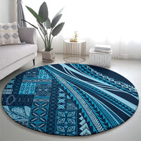 Pasifika Women's Day - Samoa Siapo Malu Tattoo Inspired Round Carpet Navy Blue