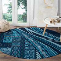Pasifika Women's Day - Samoa Siapo Malu Tattoo Inspired Round Carpet Navy Blue