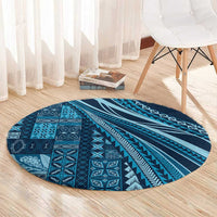 Pasifika Women's Day - Samoa Siapo Malu Tattoo Inspired Round Carpet Navy Blue