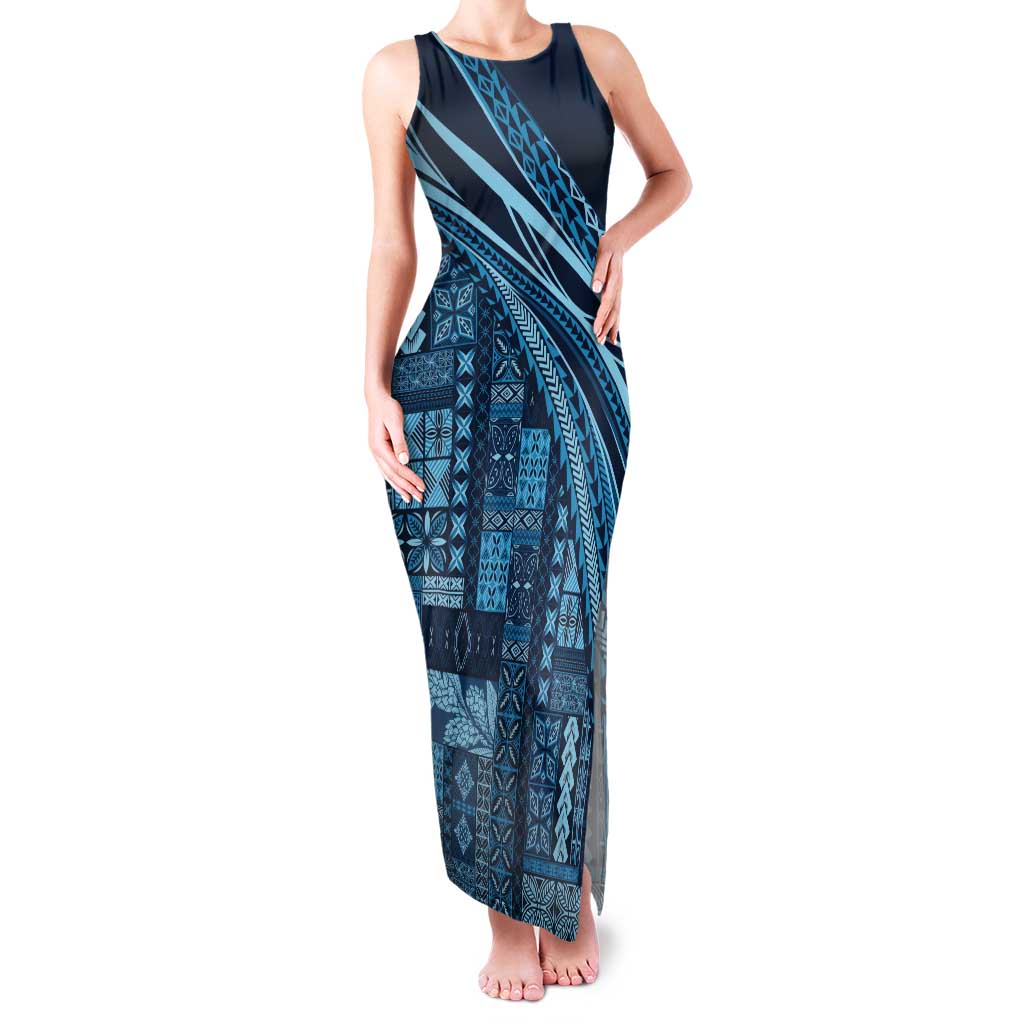 Pasifika Women's Day - Samoa Siapo Malu Tattoo Inspired Tank Maxi Dress Navy Blue LT7 Women Navy Blue - Polynesian Pride