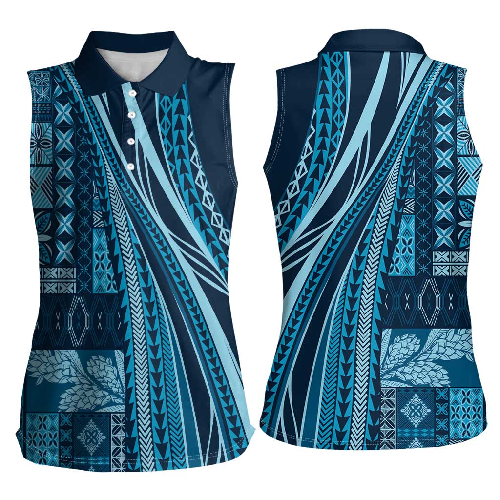 Pasifika Women's Day - Samoa Siapo Malu Tattoo Inspired Women Sleeveless Polo Shirt Navy Blue LT7 - Polynesian Pride