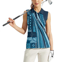 Pasifika Women's Day - Samoa Siapo Malu Tattoo Inspired Women Sleeveless Polo Shirt Navy Blue LT7 - Polynesian Pride