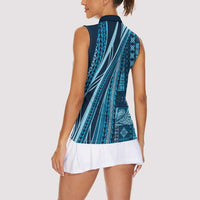 Pasifika Women's Day - Samoa Siapo Malu Tattoo Inspired Women Sleeveless Polo Shirt Navy Blue LT7 - Polynesian Pride
