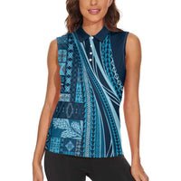 Pasifika Women's Day - Samoa Siapo Malu Tattoo Inspired Women Sleeveless Polo Shirt Navy Blue LT7 - Polynesian Pride