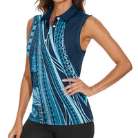 Pasifika Women's Day - Samoa Siapo Malu Tattoo Inspired Women Sleeveless Polo Shirt Navy Blue LT7 - Polynesian Pride
