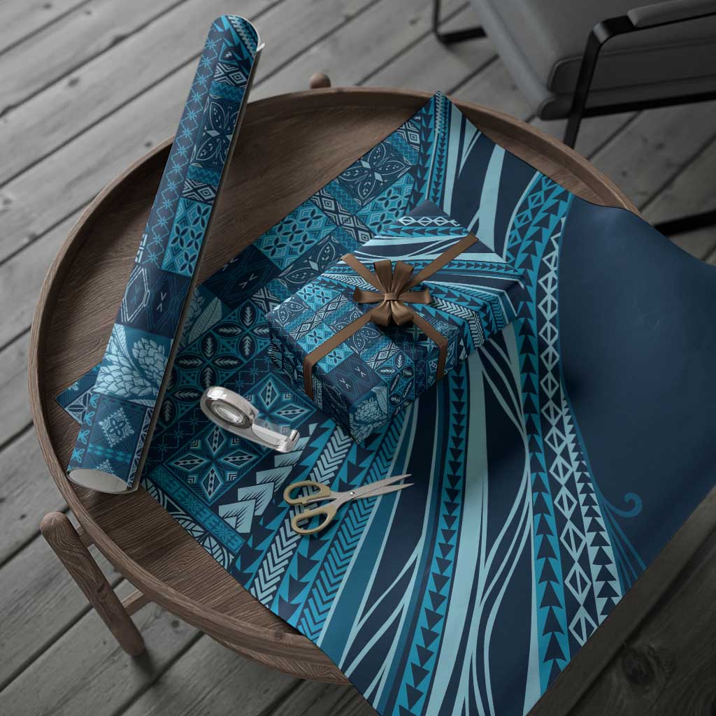 Pasifika Women's Day - Samoa Siapo Malu Tattoo Inspired Wrapping Paper Navy Blue