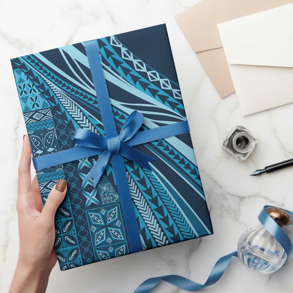 Pasifika Women's Day - Samoa Siapo Malu Tattoo Inspired Wrapping Paper Navy Blue
