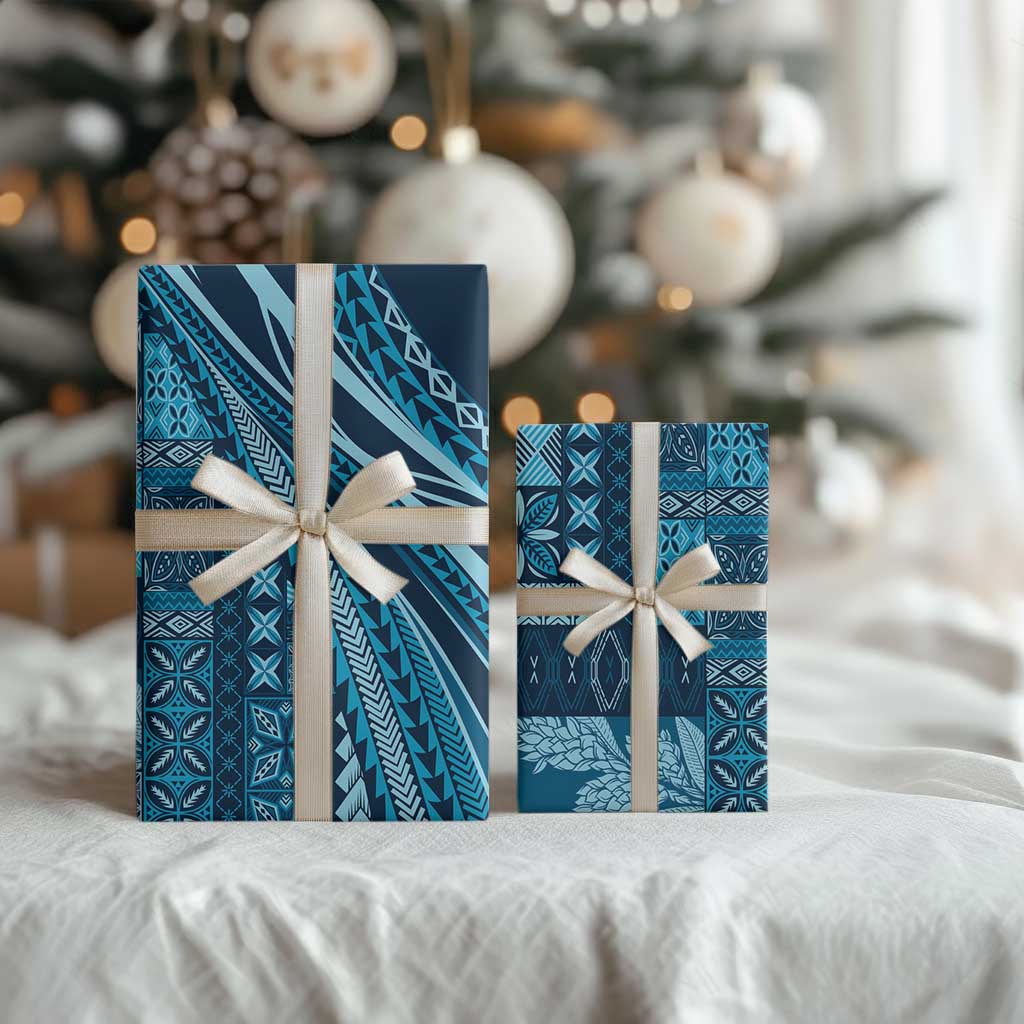 Pasifika Women's Day - Samoa Siapo Malu Tattoo Inspired Wrapping Paper Navy Blue