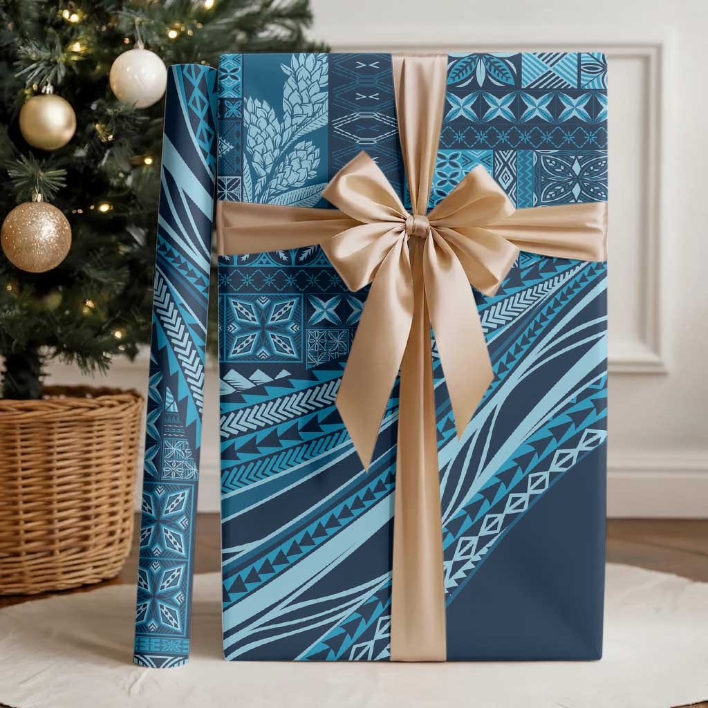 Pasifika Women's Day - Samoa Siapo Malu Tattoo Inspired Wrapping Paper Navy Blue