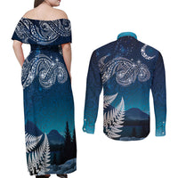 New Zealand Matariki Couples Matching Off Shoulder Maxi Dress and Long Sleeve Button Shirt Starry Night Style LT7 - Polynesian Pride