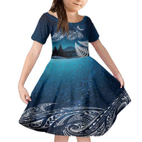 New Zealand Matariki Family Matching Off Shoulder Short Dress and Hawaiian Shirt Starry Night Style LT7 Daughter's Dress Navy - Polynesian Pride