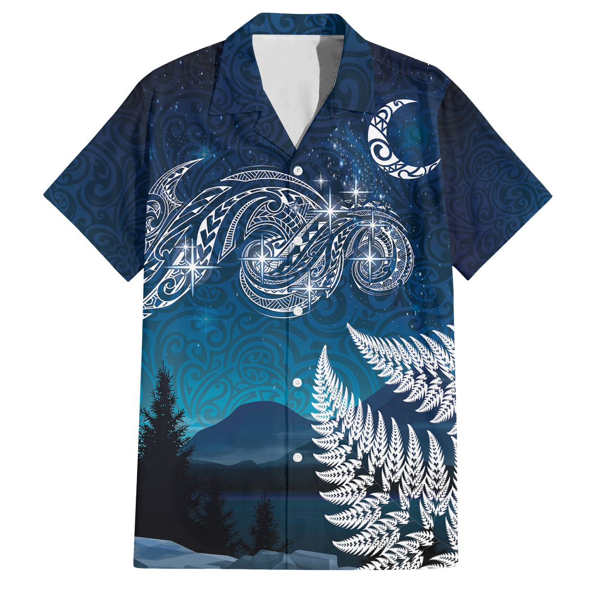 New Zealand Matariki Family Matching Off Shoulder Short Dress and Hawaiian Shirt Starry Night Style LT7 Dad's Shirt - Short Sleeve Navy - Polynesian Pride