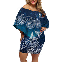 New Zealand Matariki Family Matching Off Shoulder Short Dress and Hawaiian Shirt Starry Night Style LT7 Mom's Dress Navy - Polynesian Pride