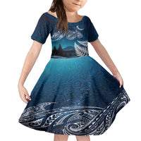 New Zealand Matariki Family Matching Short Sleeve Bodycon Dress and Hawaiian Shirt Starry Night Style LT7 Daughter's Dress Navy - Polynesian Pride
