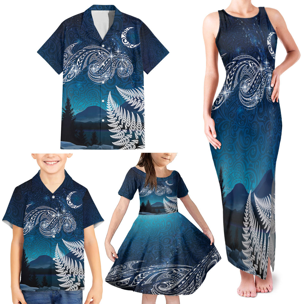New Zealand Matariki Family Matching Tank Maxi Dress and Hawaiian Shirt Starry Night Style LT7 - Polynesian Pride