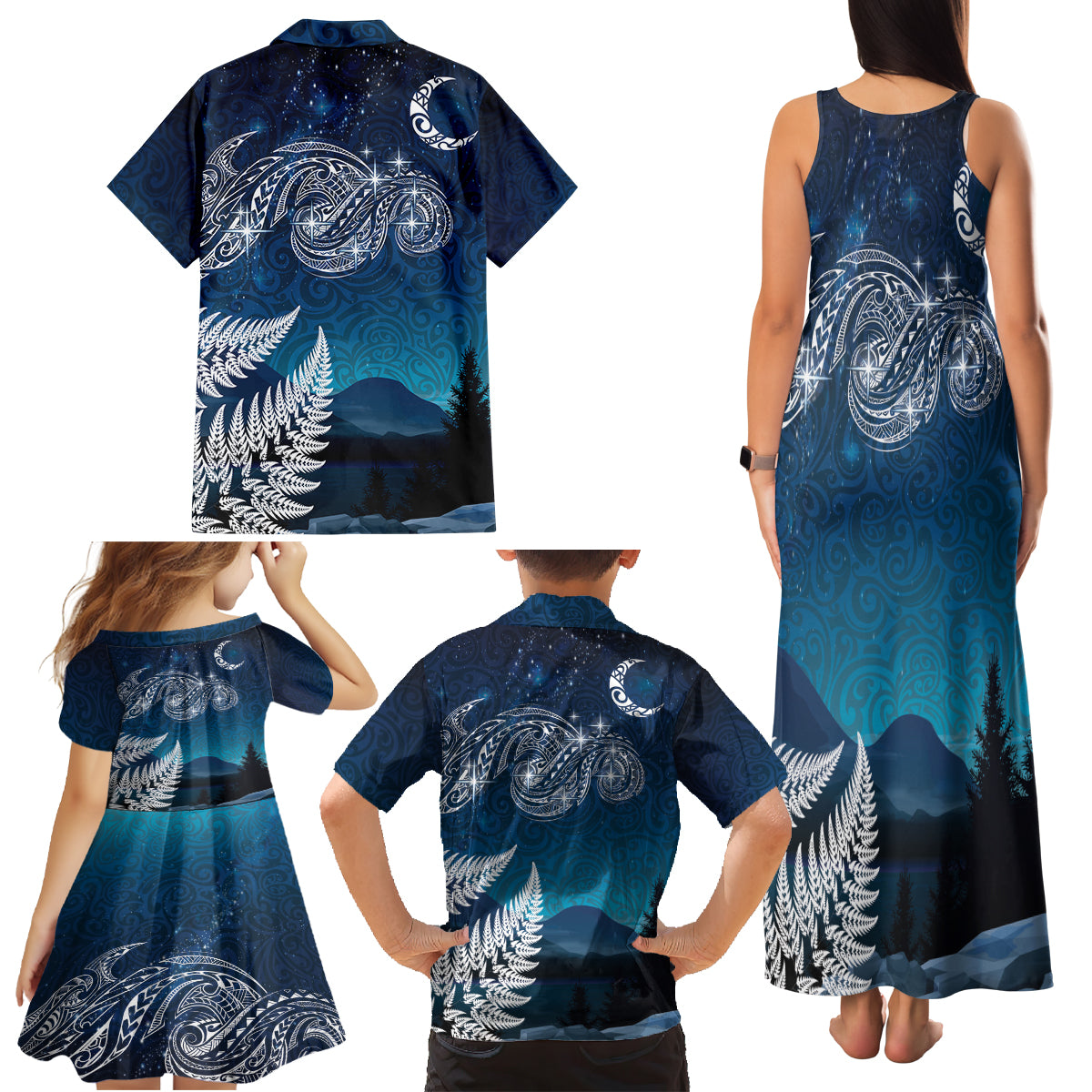 New Zealand Matariki Family Matching Tank Maxi Dress and Hawaiian Shirt Starry Night Style LT7 - Polynesian Pride