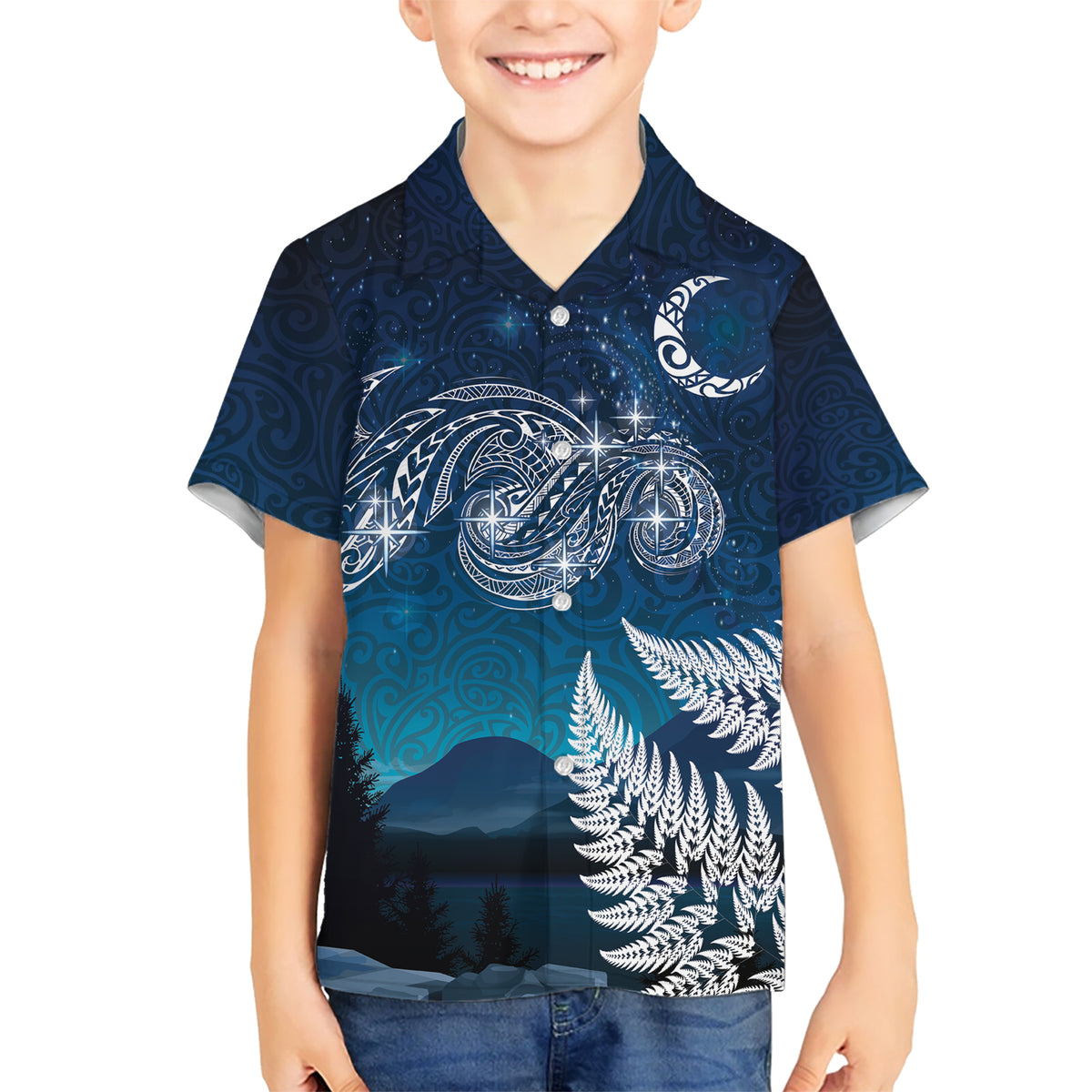 New Zealand Matariki Kid Hawaiian Shirt Starry Night Style LT7 Kid Navy - Polynesian Pride