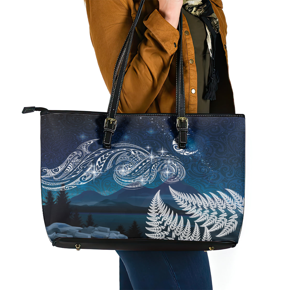 New Zealand Matariki Leather Tote Bag Starry Night Style LT7 - Polynesian Pride