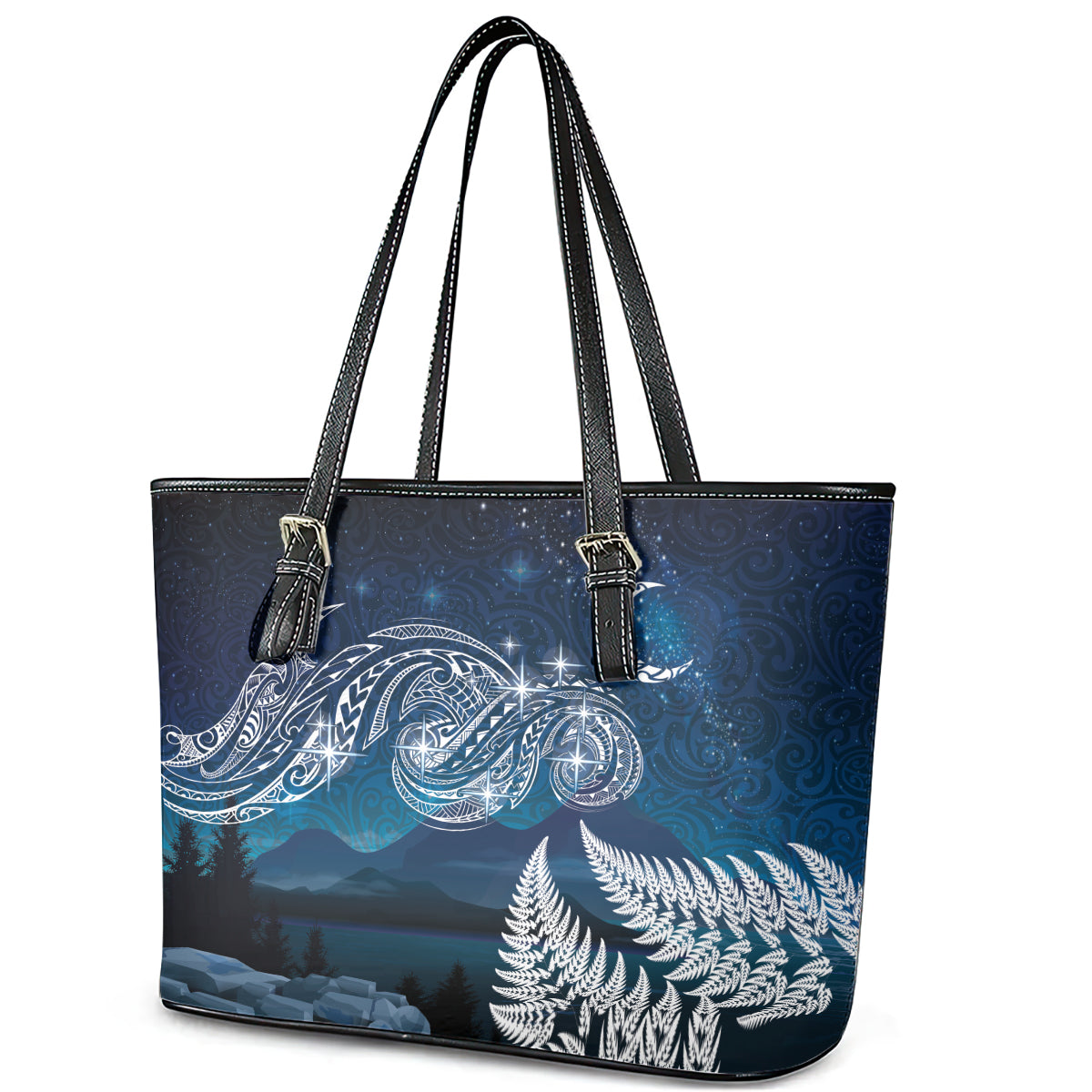 New Zealand Matariki Leather Tote Bag Starry Night Style LT7 - Polynesian Pride