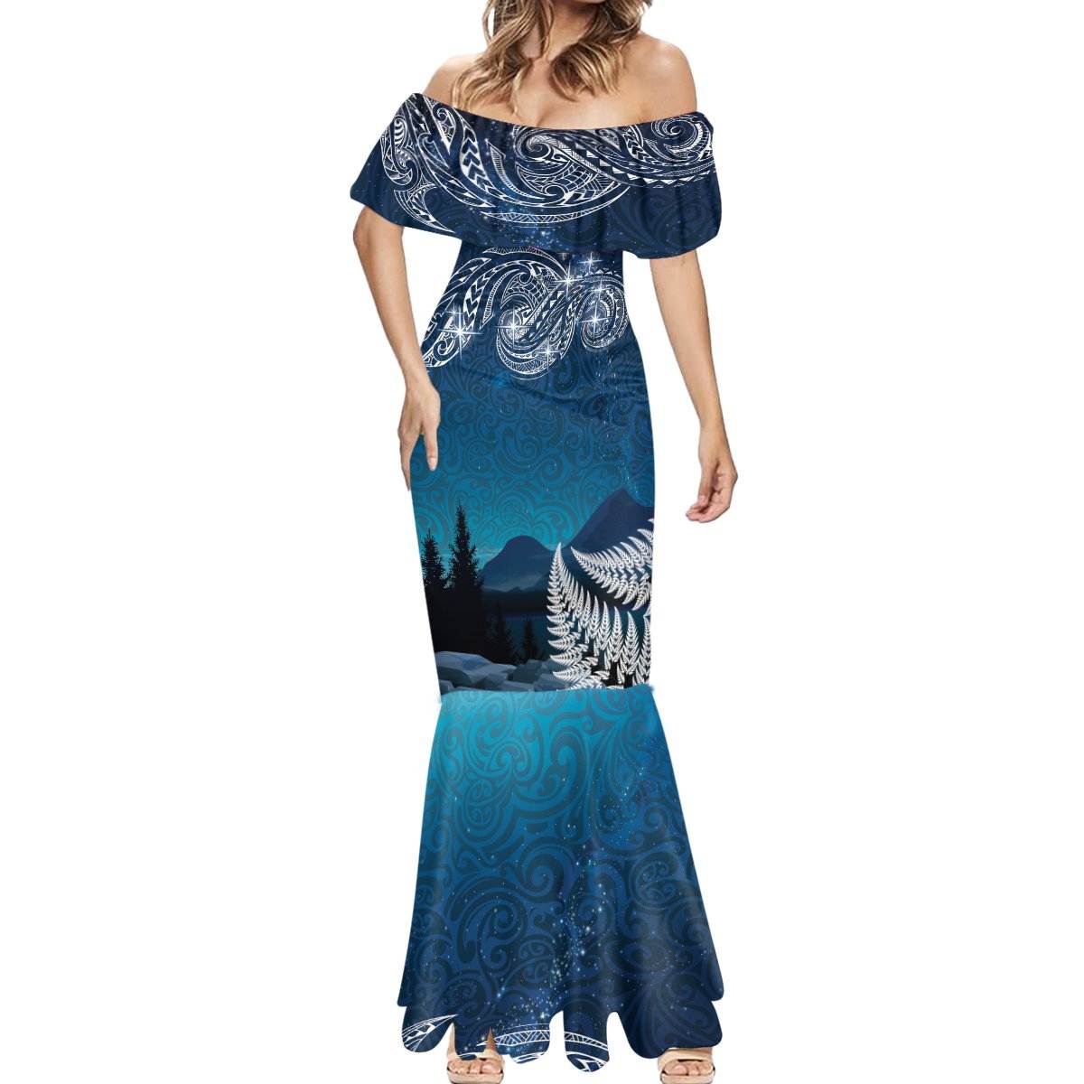New Zealand Matariki Mermaid Dress Starry Night Style LT7 - Polynesian Pride