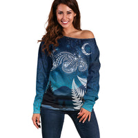 New Zealand Matariki Off Shoulder Sweater Starry Night Style LT7 Women Navy - Polynesian Pride