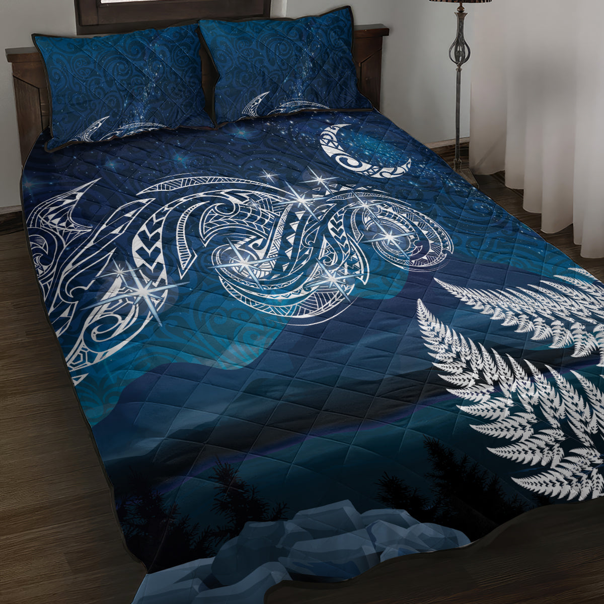 New Zealand Matariki Quilt Bed Set Starry Night Style LT7 Navy - Polynesian Pride