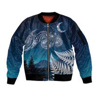 New Zealand Matariki Sleeve Zip Bomber Jacket Starry Night Style LT7 Unisex Navy - Polynesian Pride