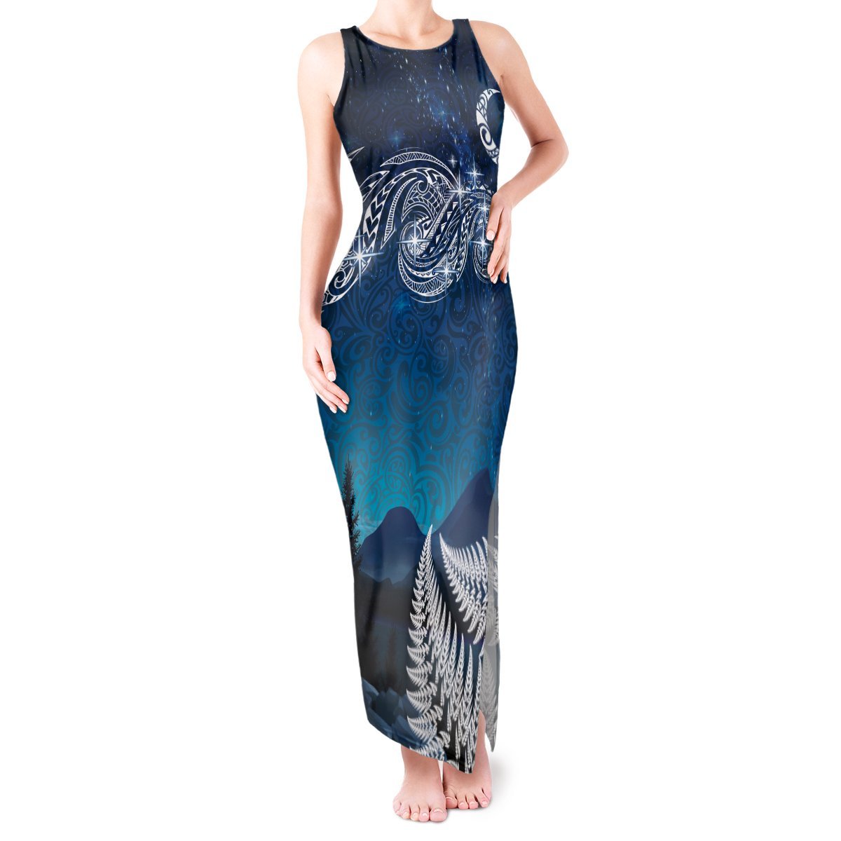 New Zealand Matariki Tank Maxi Dress Starry Night Style LT7 Women Navy - Polynesian Pride